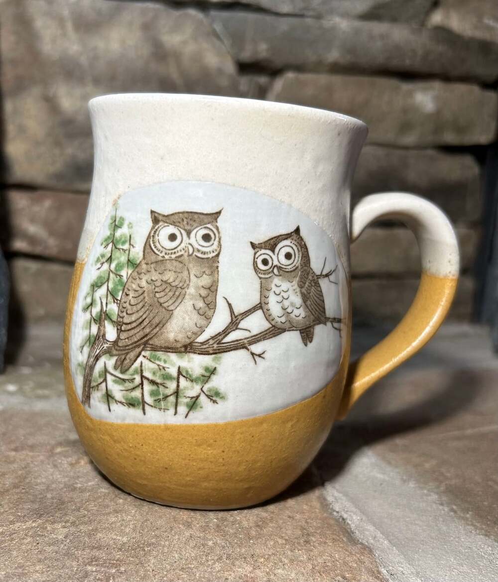 Otagiri Sweet Owls Yellow and Cream Pottery Mug 2 tone
